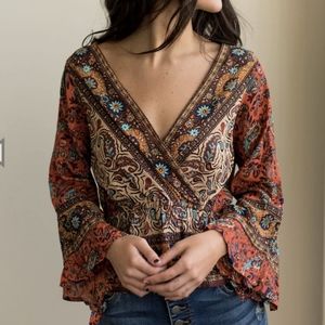 Free People gorgeous print surplice wrap top